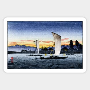 1900 Japanese Fishing Boats at Dusk Sticker